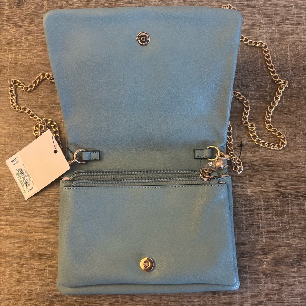 LC Lauren Conrad Light Blue Crossbody Bag with Gold Chain - Picture 3 of 6
